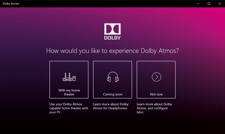 Dolby Access Стартовое окно