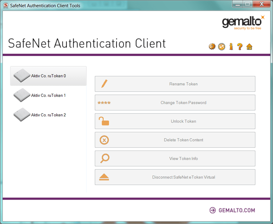 SafeNet Authentication Client Главная