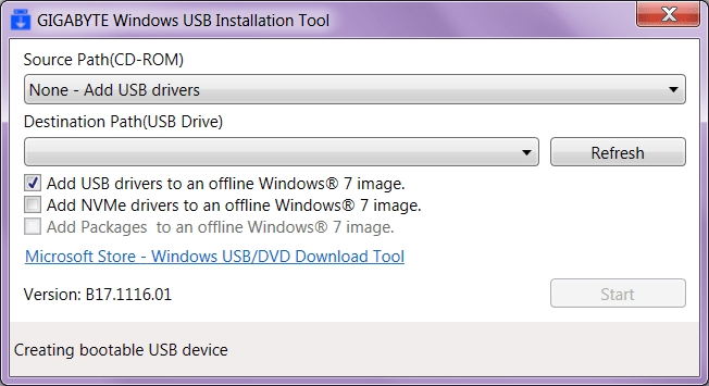 Windows USB Installation Tool Параметры