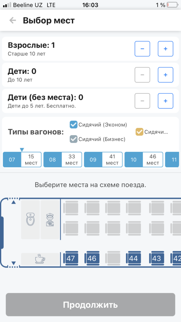 Uzrailway tickets Места