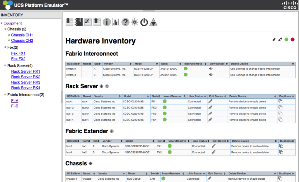 Cisco UCS Emulator Hardware inventory