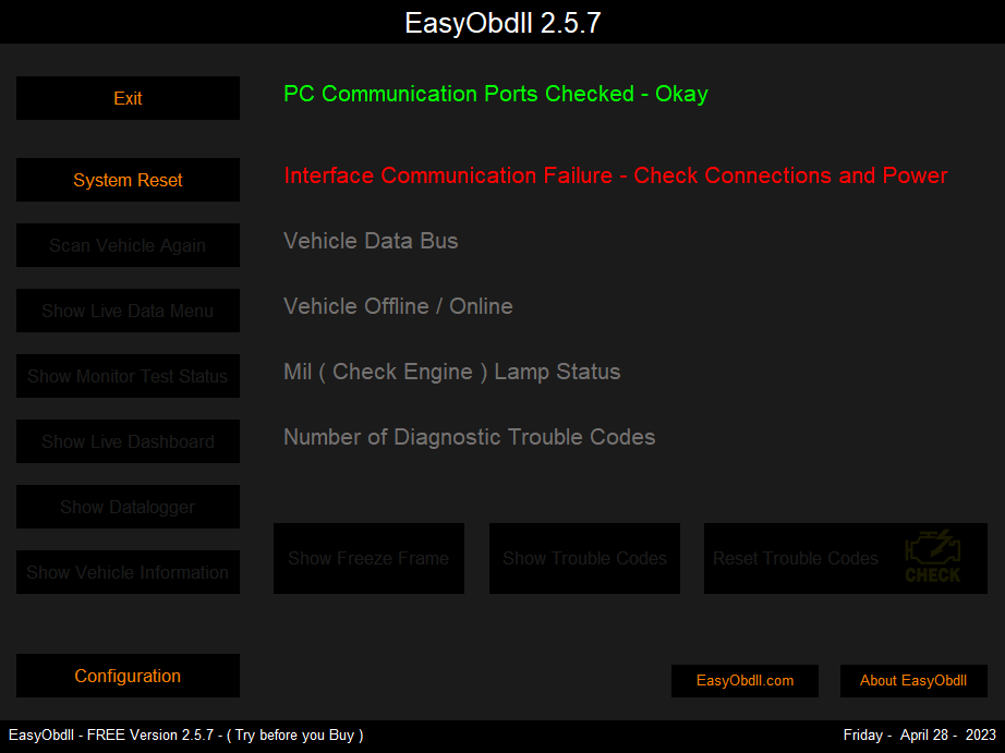 EasyObdII Main interface