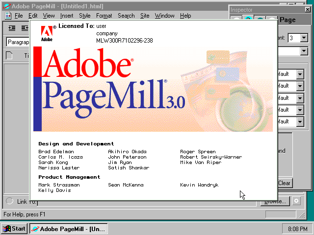 Adobe PageMill About