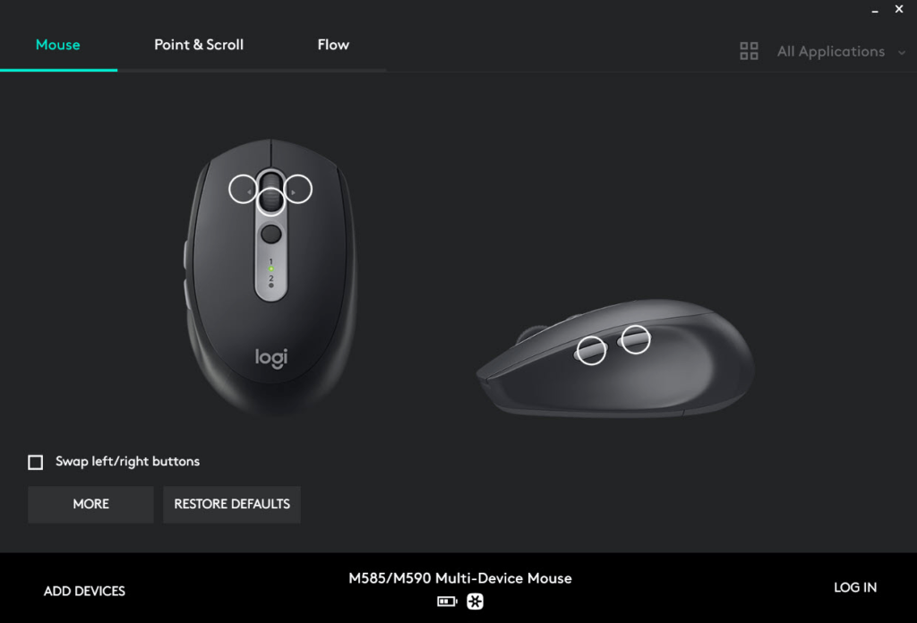 Logitech Options Mouse button configuration