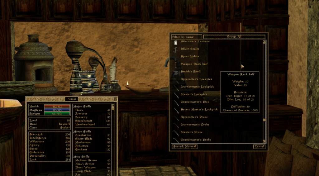 Morrowind Crafting Inventory