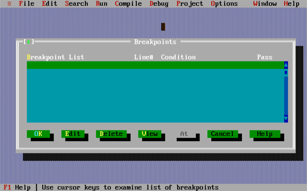 Turbo C Breakpoint list