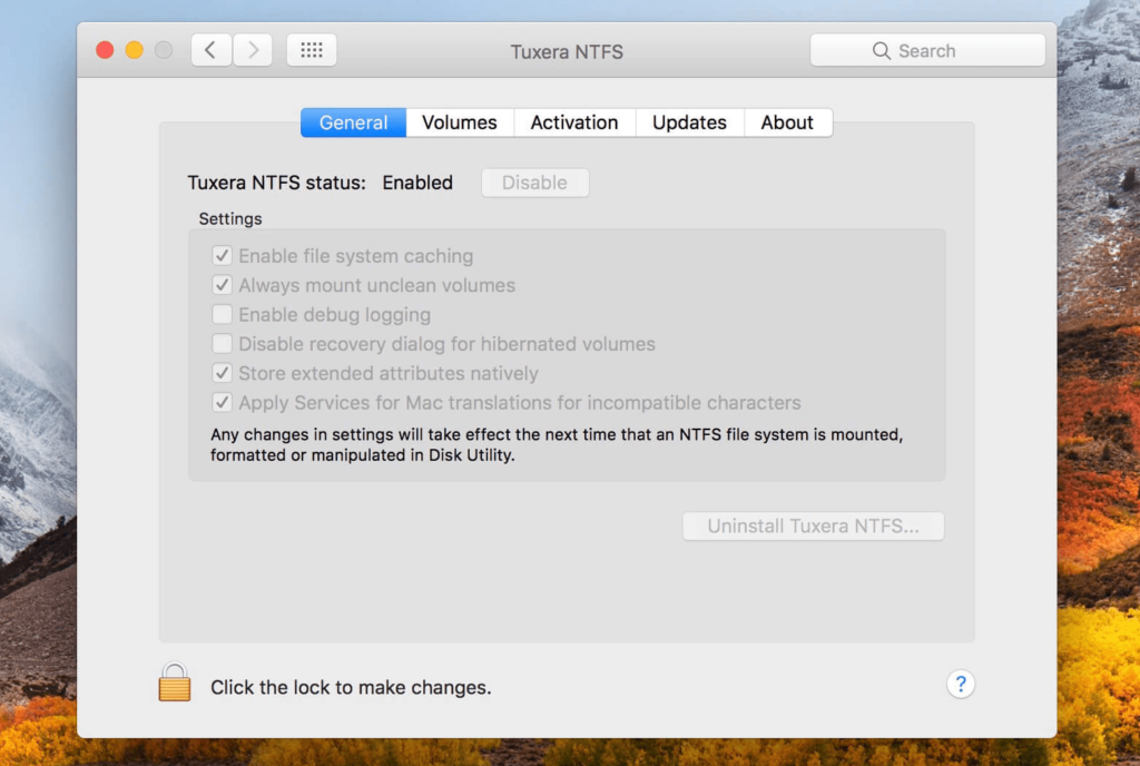 Tuxera NTFS General settings