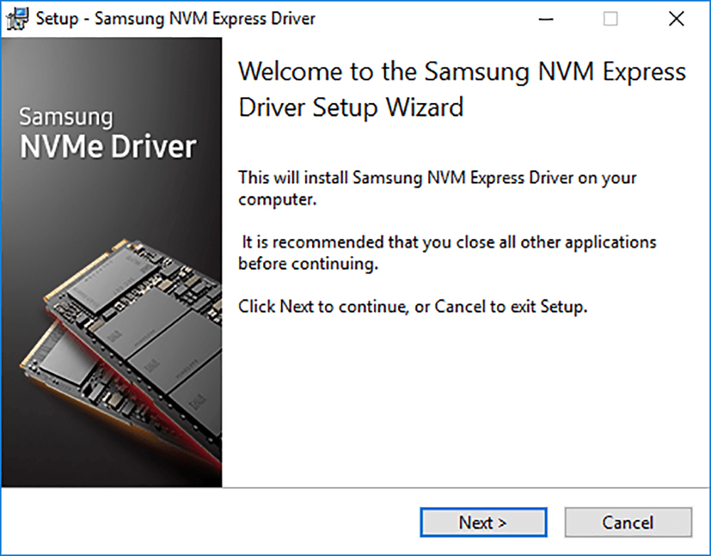 Samsung NVMe Driver Setup wizard