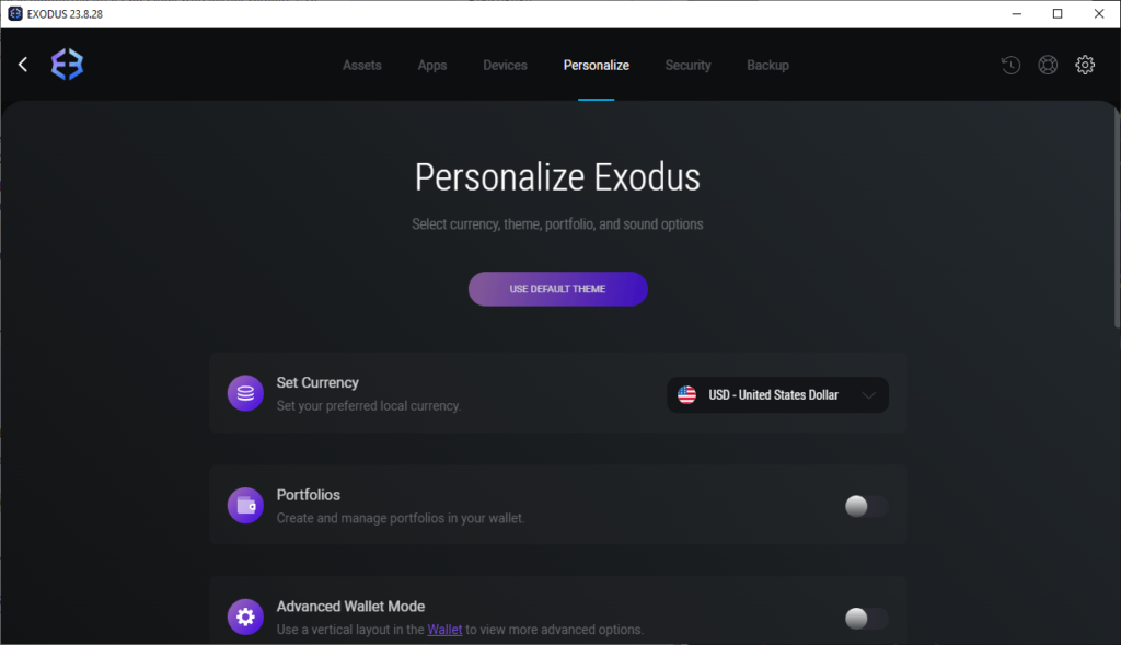 Exodus Wallet Personalization