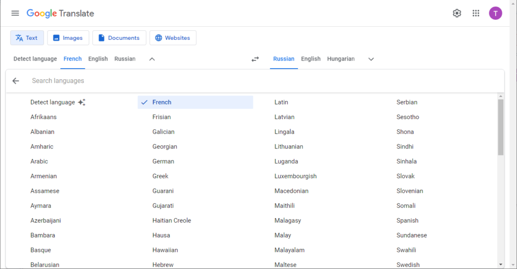 Google Translate Supported languages