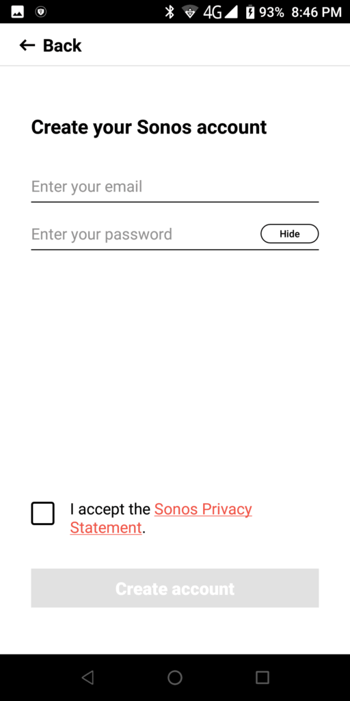 Sonos S1 Controller Create account