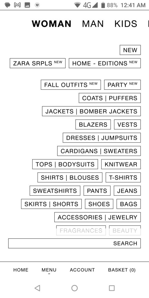 Zara Categories
