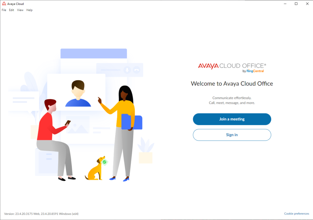 Avaya Cloud Welcome page