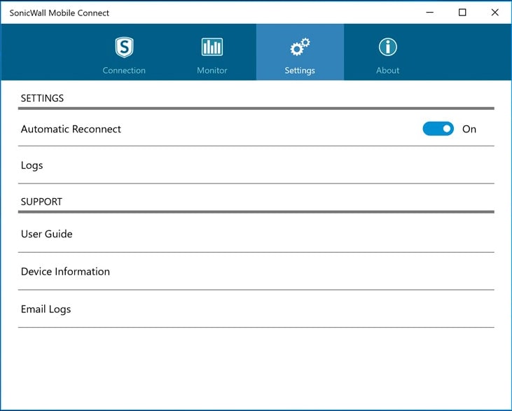 SonicWALL Mobile Connect General settings